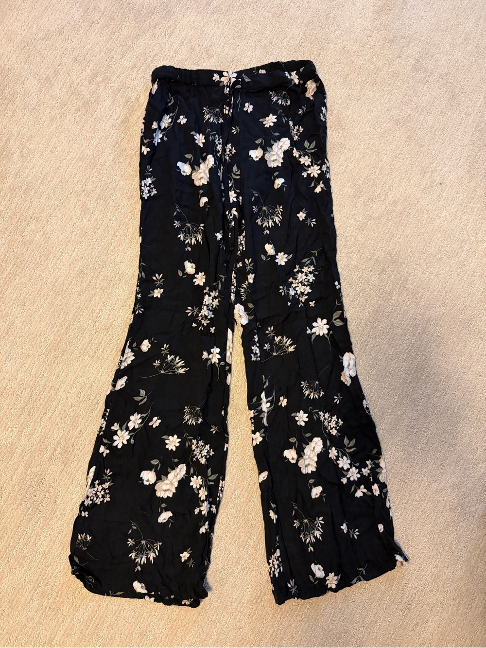Brandy Melville Black Floral Wide-Leg Kids Pants